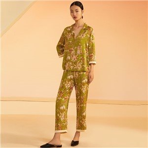 19 Momme Dicetak Mulberry Sutra Tiga Seperempat Lengan Sleepwear Set